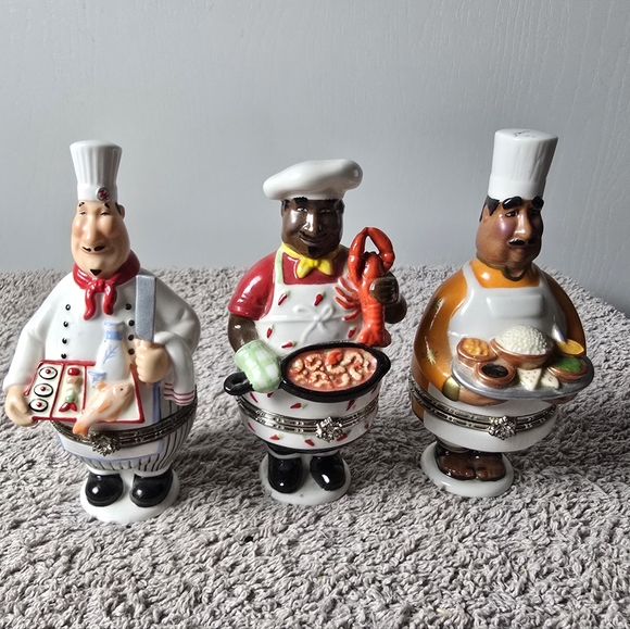 Chef Figurine Trinket Boxes Cooking Club Of America Set Of Three - Picture 1 of 7